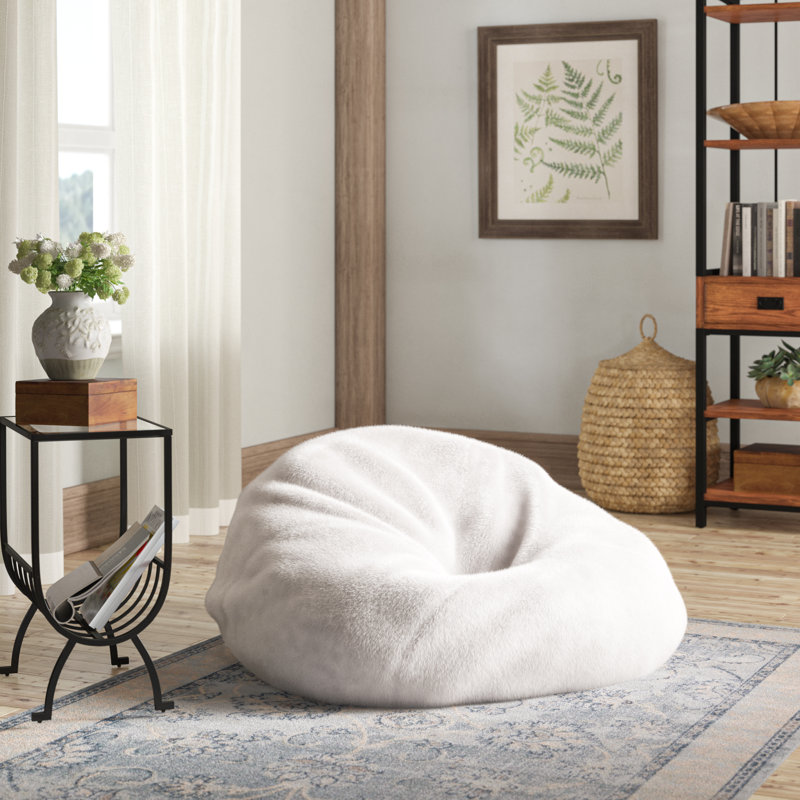 Fauteuil à billes en coton Classic, Grand, Fourrure blanche