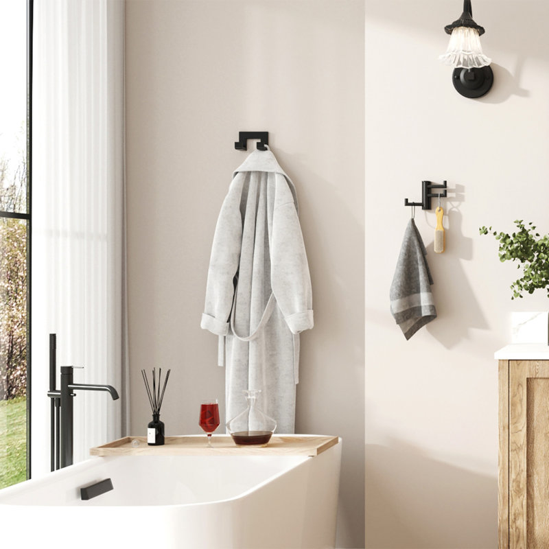 Double Wall Mounted Robe Hook, Matte Black