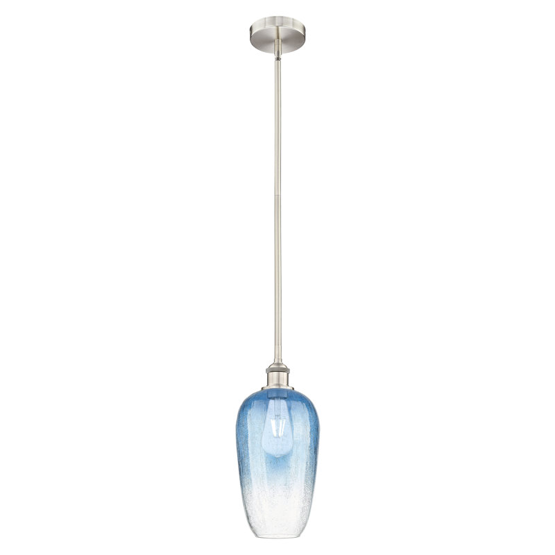 Edison - Flûte Brookhaven - Mini-luminaire suspendu 1 tige 7 po, Bleu saphir, Nickel satiné brossé