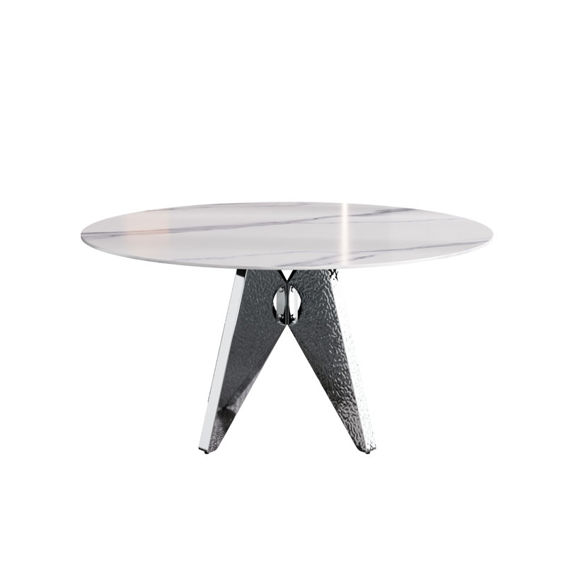 Table de salle à manger moderne 59,95 po, marbre artificiel blanc avec base en acier inoxydable, 6 à 8 personnes, pièce