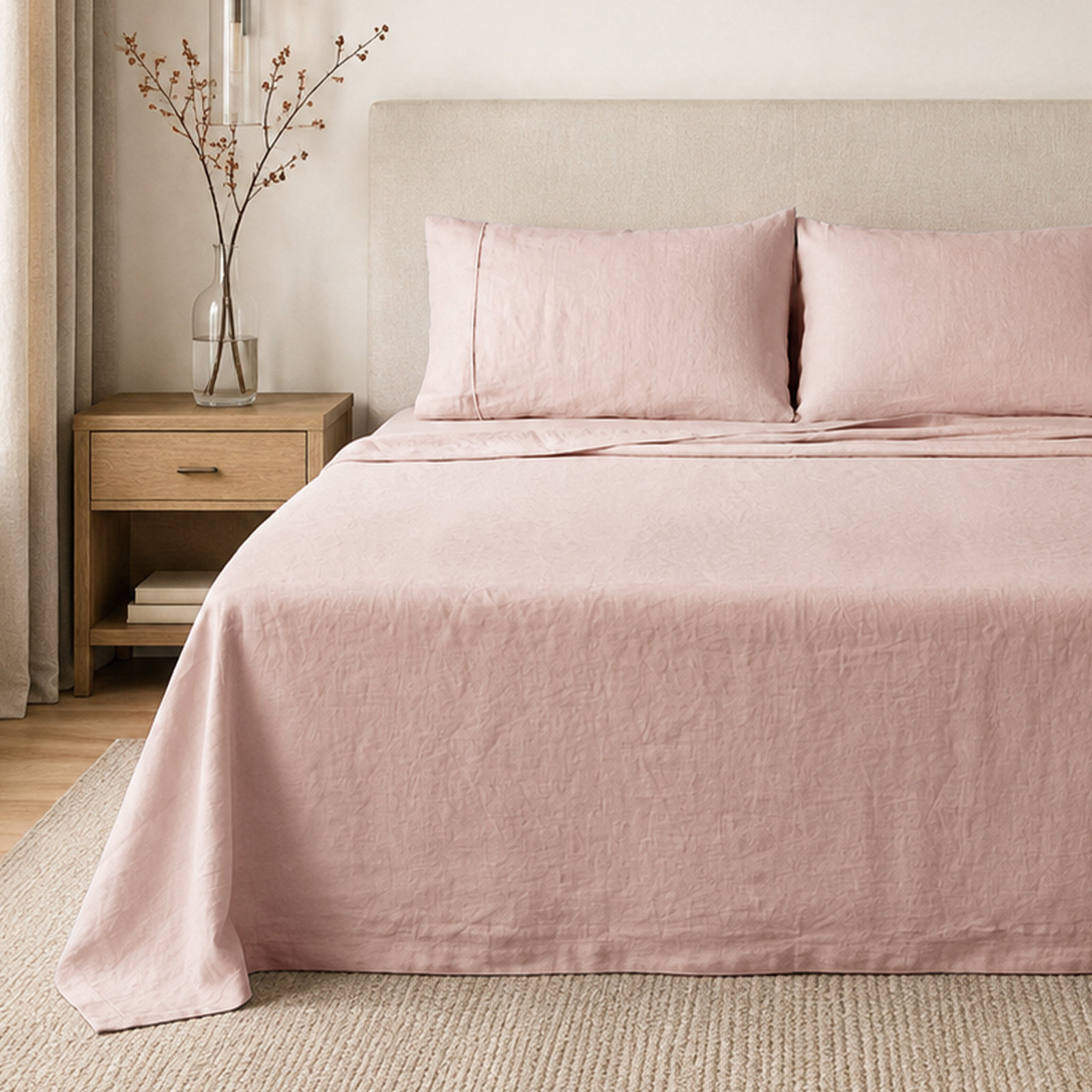 Clara 100% French Linen Sheet Set, King, Misty Rose