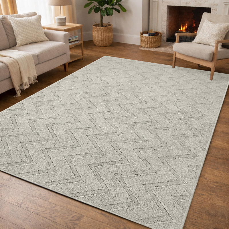Geometric Machine Tufted Shag Area Rug, Cream, Rectangle 200 x 290 cm