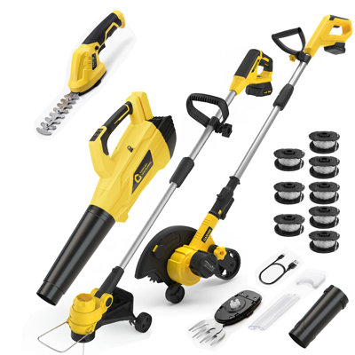 20V Cordless Yard Tool Combo Kit, Brushless Leaf Blower, 2-in-1 String Trimmer&Lawn Edger, Hedge Trimmer 4-in-1 Set, Lightweight Battery Powered Outdoor Garden Maintenance Tools for Backyard Lawn Care
