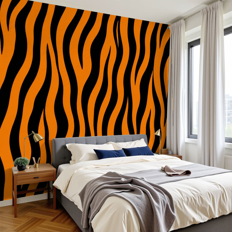 Papier peint adhésif auto-adhésif moderne pour la chambre à coucher avec peau de bête et rayures abstraites zèbre