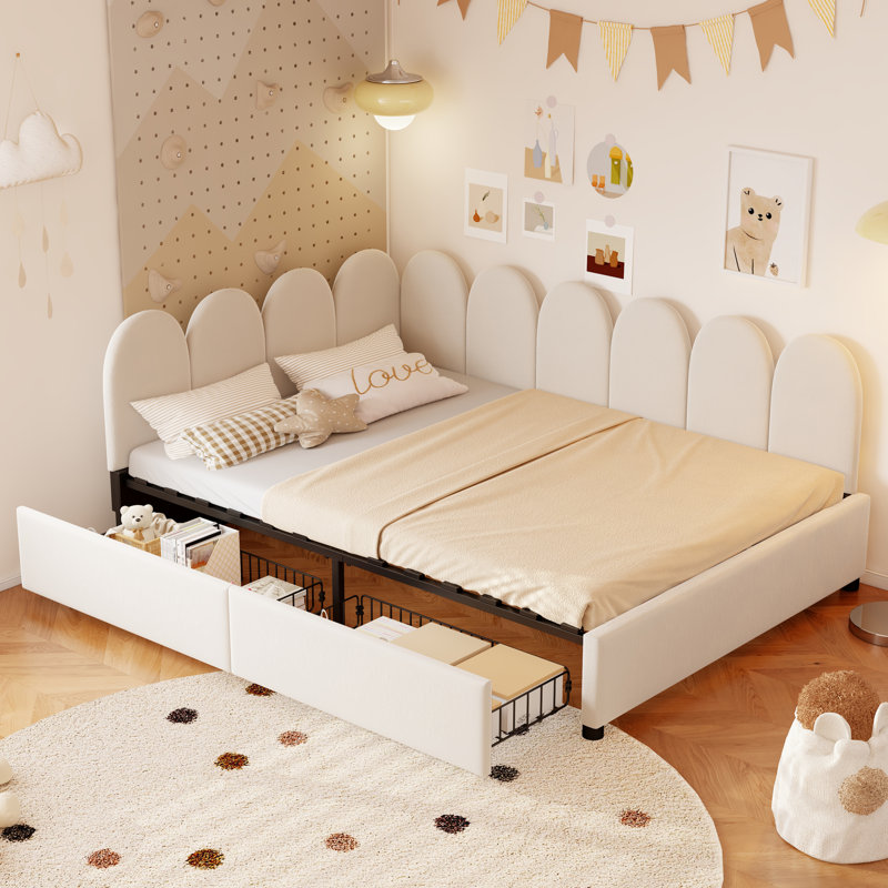 Lit de jour rembourré en velours avec 2 tiroirs, tête de lit en tissu doux, aucun sommier nécessaire, canapé-lit / lit d'invité