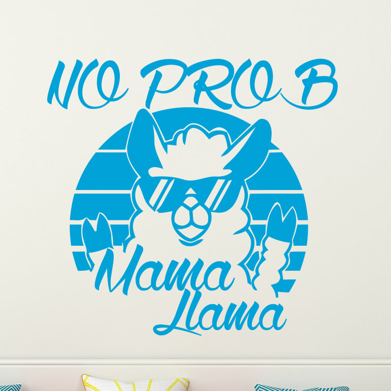 Décalcomanie murale "no prob maman llama", Bleu givré