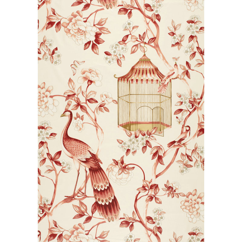 Oiseaux Et Fleurs Fabric, Cinnabar