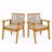 Set Of 2 Outdoor Patio Dining Chair, Teak Finish Wood Frame And Mix Brown Rope, Natural Courtyard Style, 400Lbs Capacity