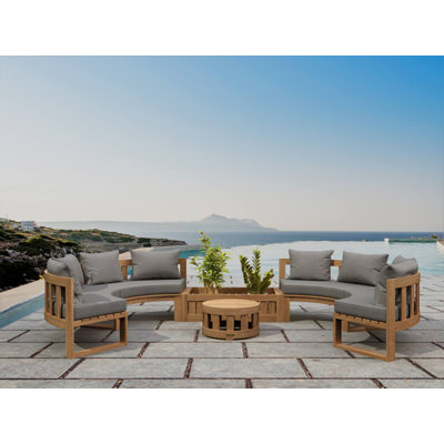 Circular Modular Teak 8 - Person Patio Conversation Sets with Sunbrella® Cushions