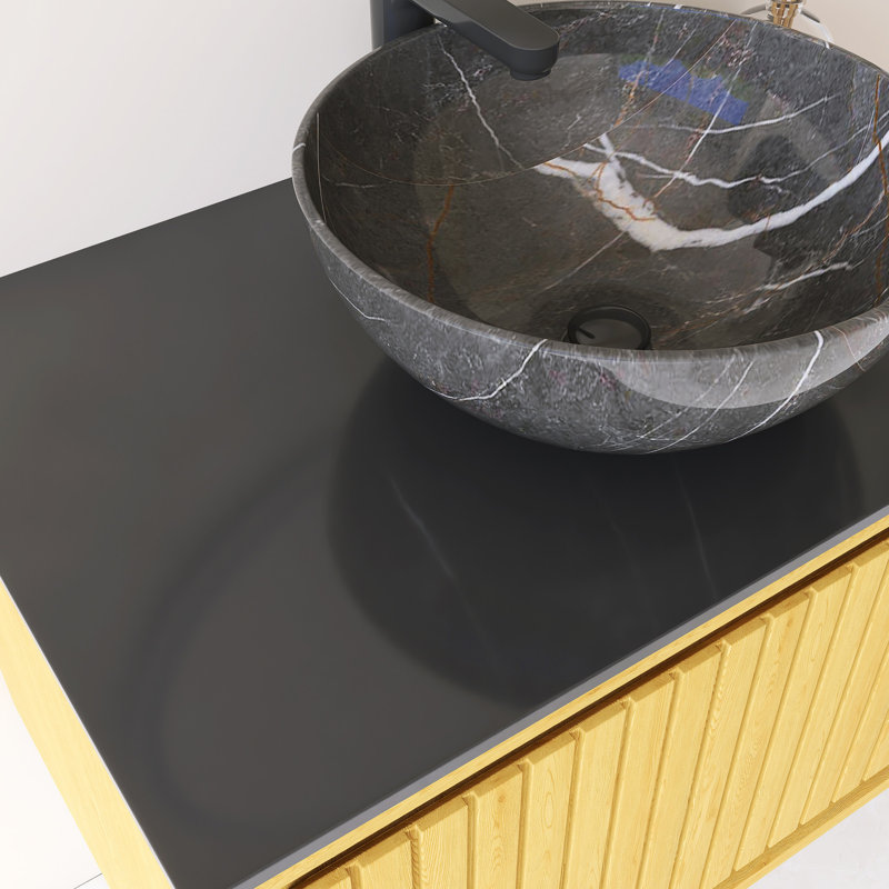 Meuble-lavabo mural simple avec comptoir en pierre frittée noire