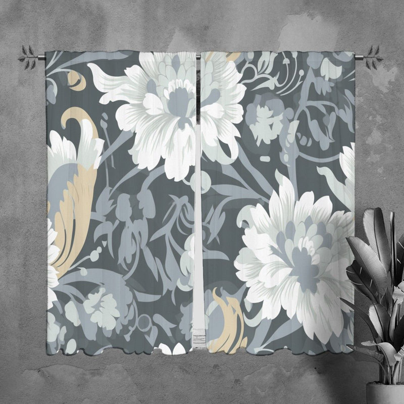 Rideaux à motif floral et rideaux gris botanique, L 20 po x L 61 po
