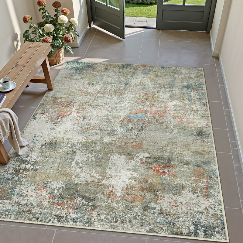 Sarah Modern Abstract Machine Washable Area Rug with Non-Slip Backing, Rectangle 4' x 6'