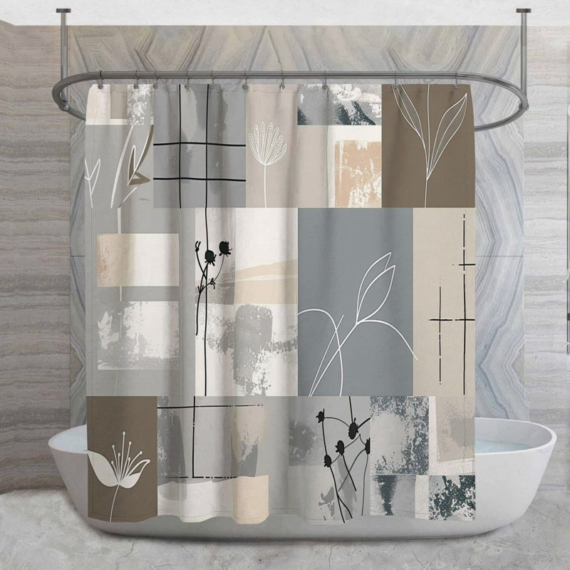 Rideau de douche Collage - Décoration de salle de bain abstraite, H 73 po x l 70 po