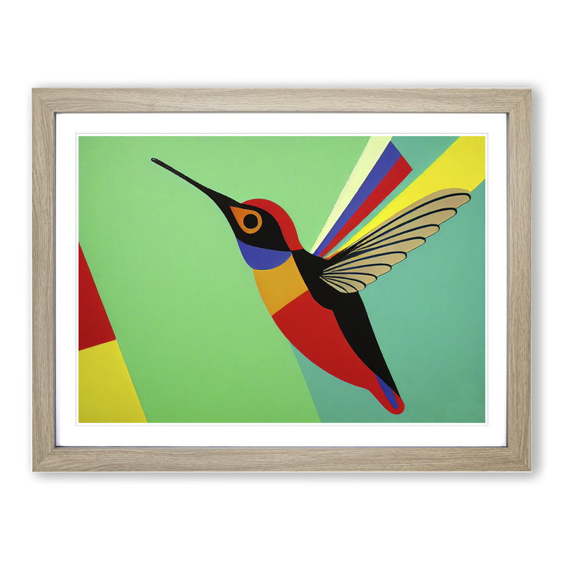 XH1022-8857X Terrific Abstract Hummingbird - Single Picture Frame Print, 25cm H x 34cm W x 2cm D, Oak
