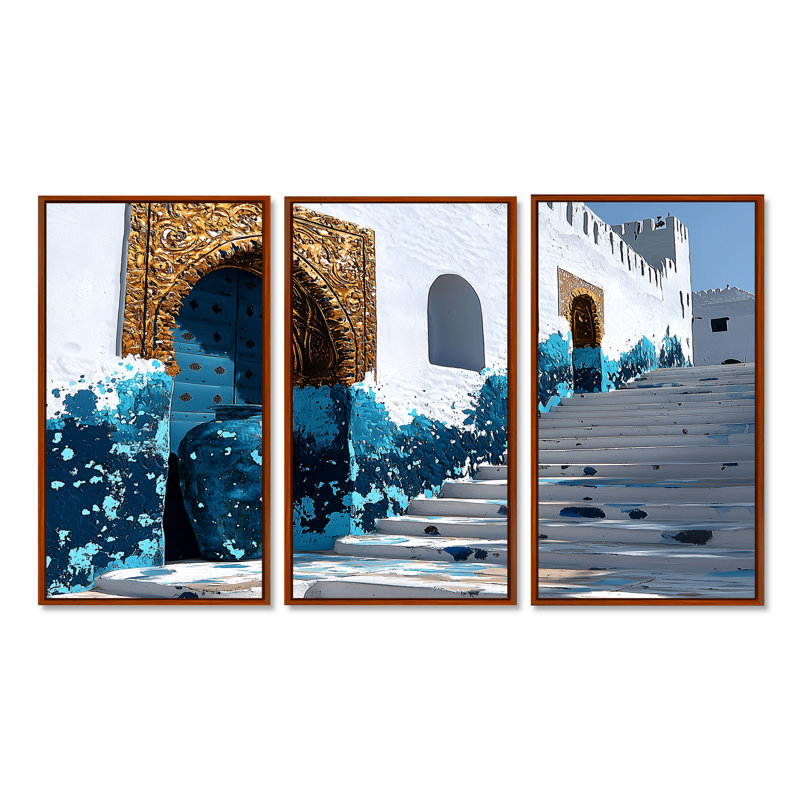Maroc, Casablanca, Rabat, Kasbah, ensemble d'art mural, H 28 po x l 36 po x P 1 po, Toile avec cadre flottant brun