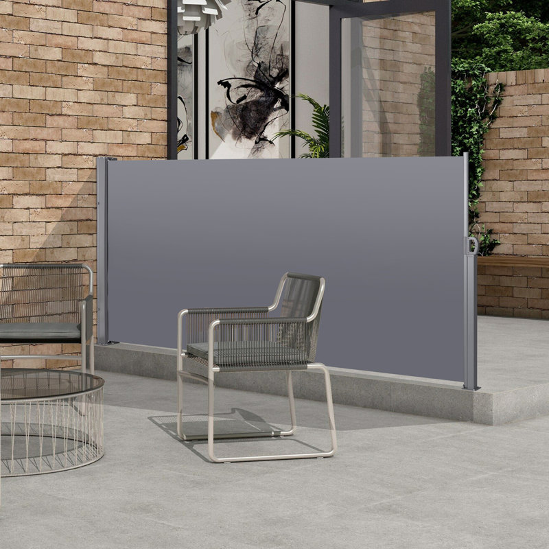 Auvent rétractable latéral, imperméable et résistant aux rayons UV, 1, Gris, H 63 po x l 118,1 po x P 1,58 po