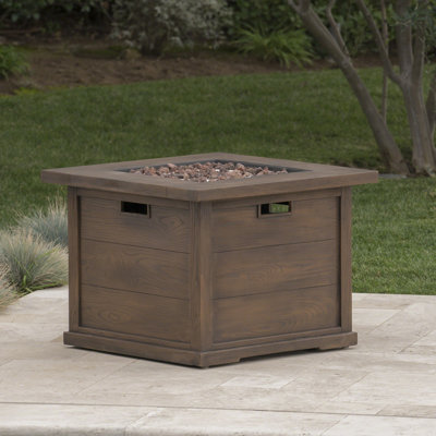 Outdoor Patio 24'' H x 32'' W Square Gas Burning MgO Fire Pit (Tank Inside), Brown with Wood Pattern - 40,000 BTU