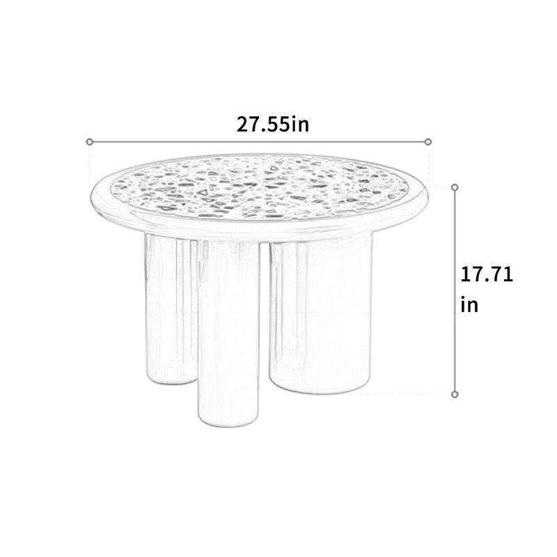 Table basse moderne avec plateau Terrazzo, H 17,71 po x L 27,55 po x l 27,55 po