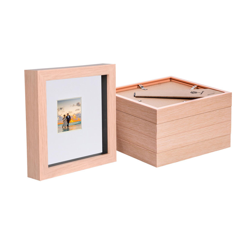 Nicola Spring - 6" x 6" 3D Box Photo Frames - 2" x 2" Mount,  Light Brown/White 