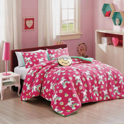 4-Piece Rainbow Fantasy Printed Microfiber Comforter Set - Colorful Bedding with Playful Unicorn and Rainbow Theme
