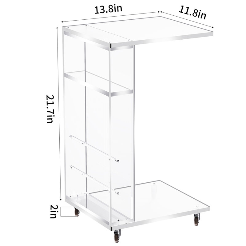 Kabron Acrylic Side Table on Lockable Wheels, Sofa Table With Storage, Suitable For Living Room, Bedroom, Clear