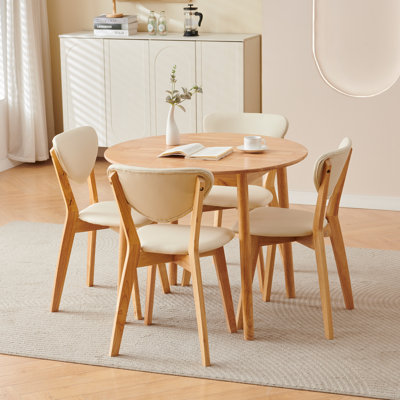 Ensemble de 4 chaises de salle à manger 100% bois massif, chaises de cuisine en bois, dossier ouvert, chaises de style Mid-Century moderne pour ferme, cuisine, salle à manger, naturel