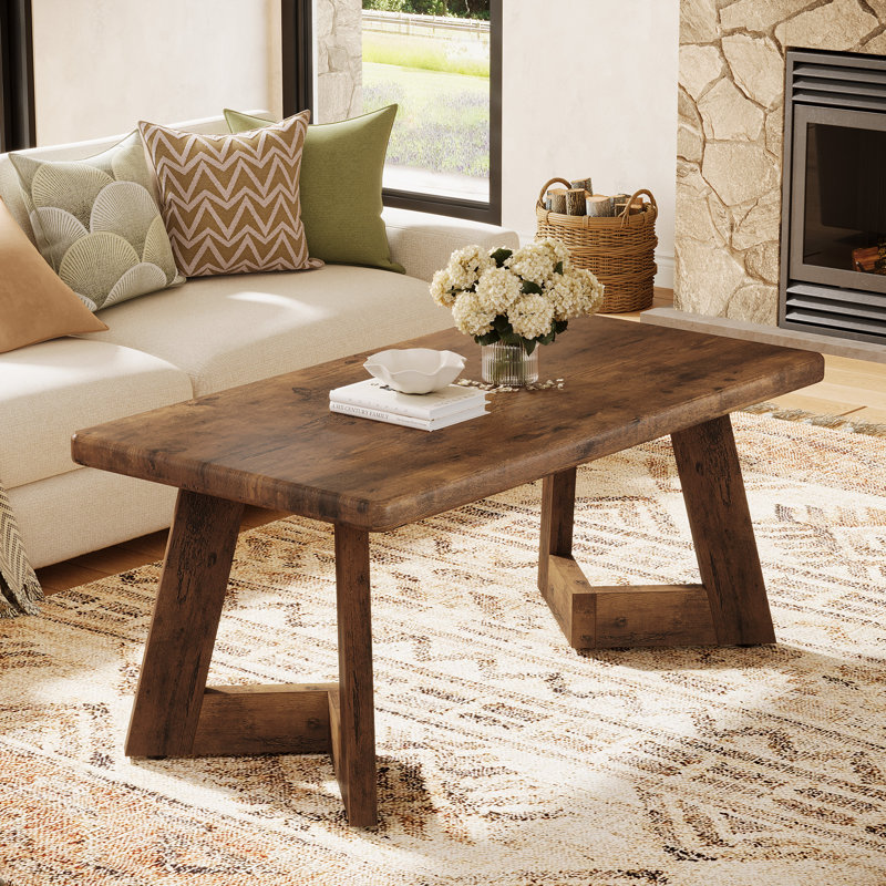      47-Inch Wood Rectangular Coffee Table Cocktail Table