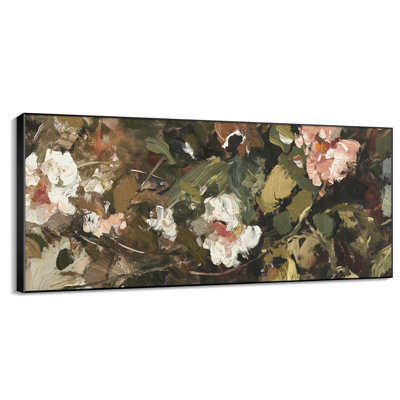 Impressionist Rich Green and White Flowers Living Room Large Framed Wall Art Print Home Decor (Frame Assembly Required)