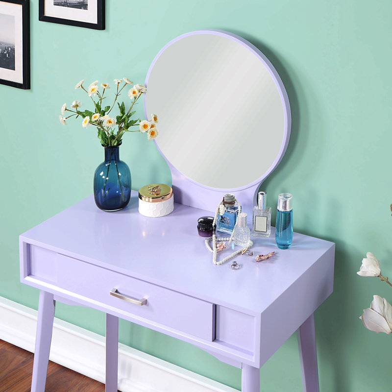 Contemporary Wood Vanity And Stool Set, Purple