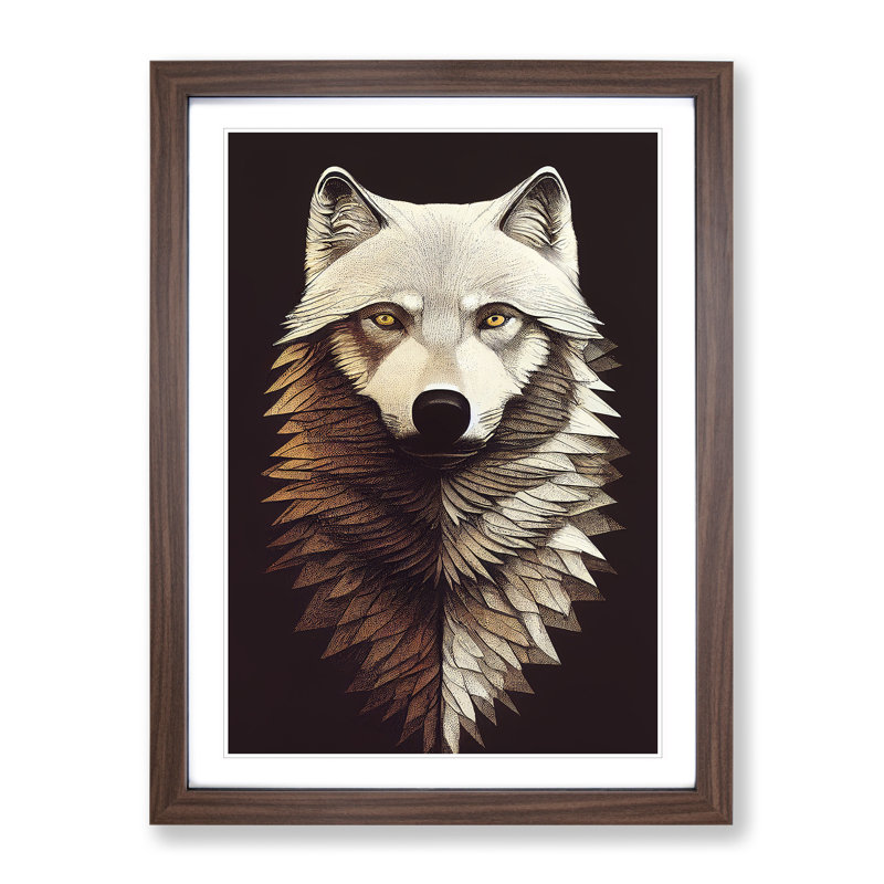 Majestic Wolf - Framed Print, 46cm H x 34cm W, Walnut