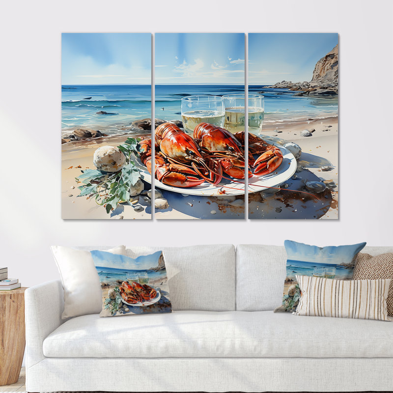 «Lobster Dinner Plate Oceanview - Poinsettias», ensemble de reproductions d'art mural, H 40 po x l 60 po