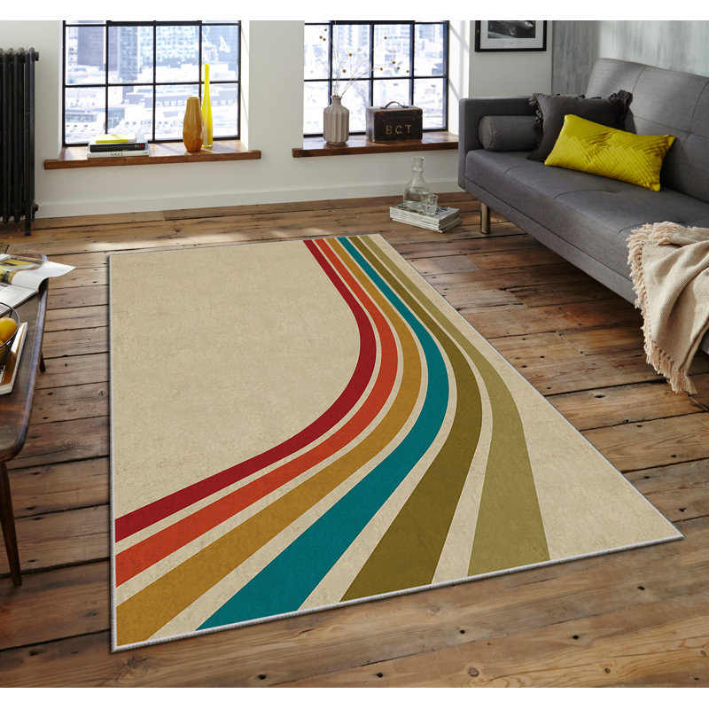 Tapis beige rectangulaire tissé à la machine Dodou, Rectangle 3 pi 11 po x 5 pi 11 po