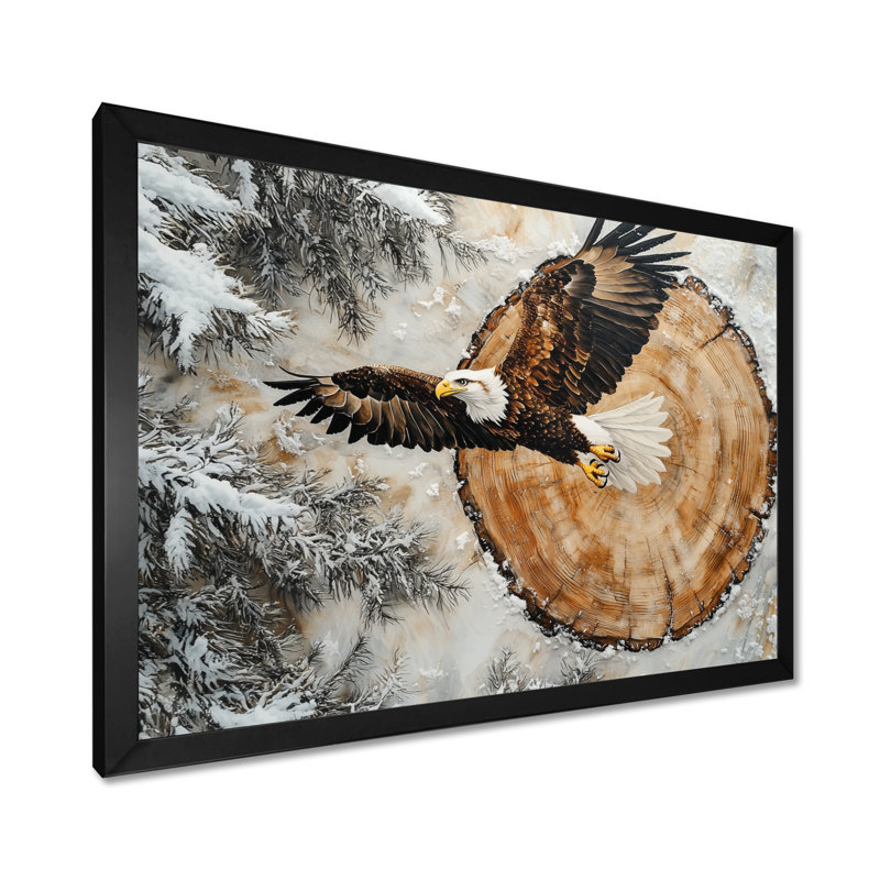 Aigle, esprit du vent dans la forêt d'hiver III - aigle, art mural, Reproduction encadrée d'une seule photo, Noir