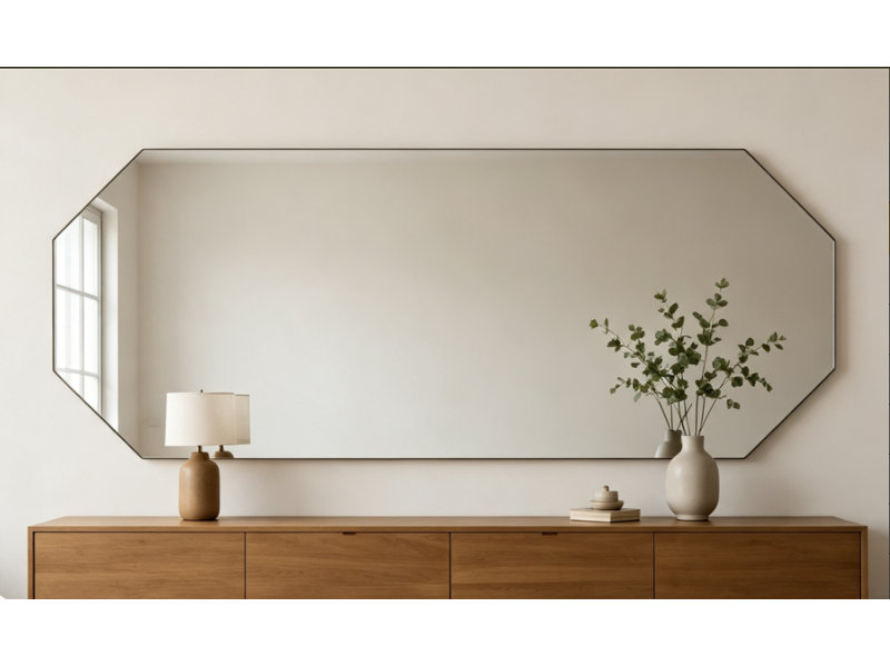 Miroir mural géométrique doré 70 po L x 30 po l, cadre en aluminium, incassable, Gold