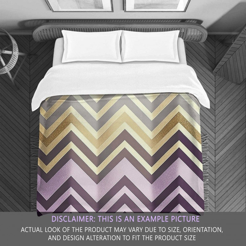 Checkered Comforter, Twin Comforter, Gold/Purple Chevron