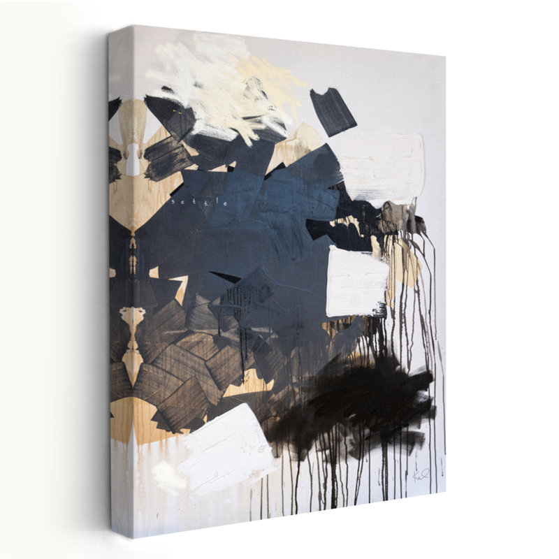 Pourquoi s'installer - art abstrait noir, bleu et gris, H 36 po x l 24 po