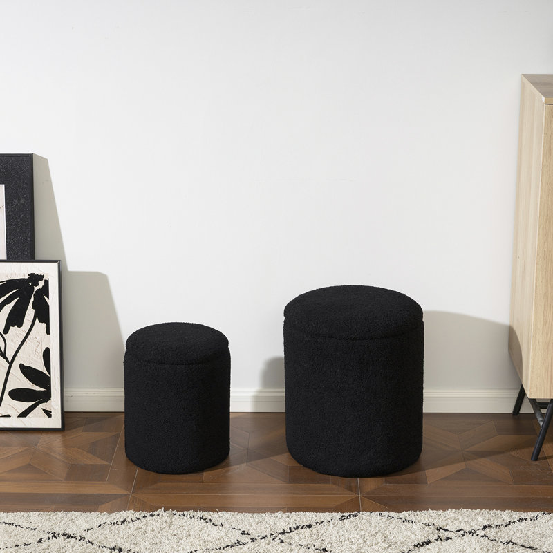 Ensemble de 2 repose-pieds avec rangement Teddy Fuzzy, tabouret de rangement cylindrique rond avec couvercle en bois réversible, table d'appoint multifonctionnelle avec repose-pieds rembourré pour le salon, la chambre à coucher,
