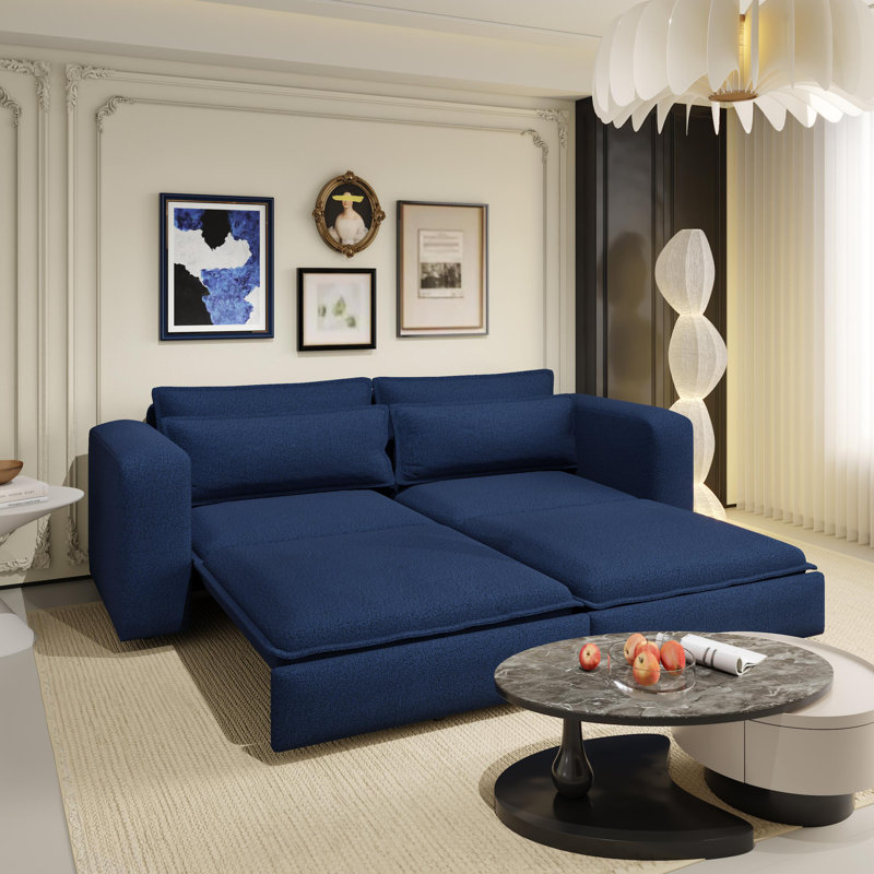 93" King Size Pull Out Sofa Bed, Blue