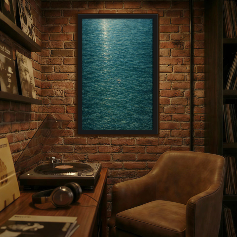 Abstract Ocean Surface With Sunlight Reflection And Swimmer