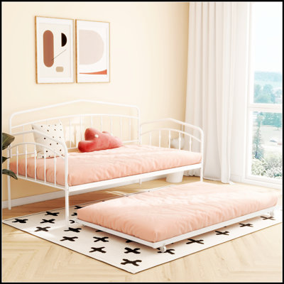 Lit de jour Fox avec couchette, structure en métal durable et conception à lattes silencieuses pour des solutions de couchage polyvalentes