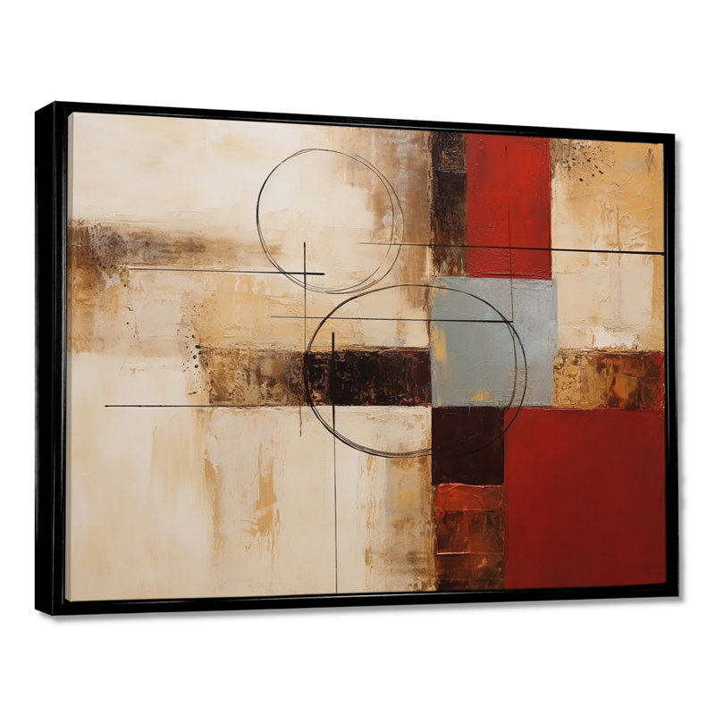 «Cubist Red Beige Colorfields - Abstract Collages», reproduction d'art mural, H 30 po x l 40 po x P 1,5 po