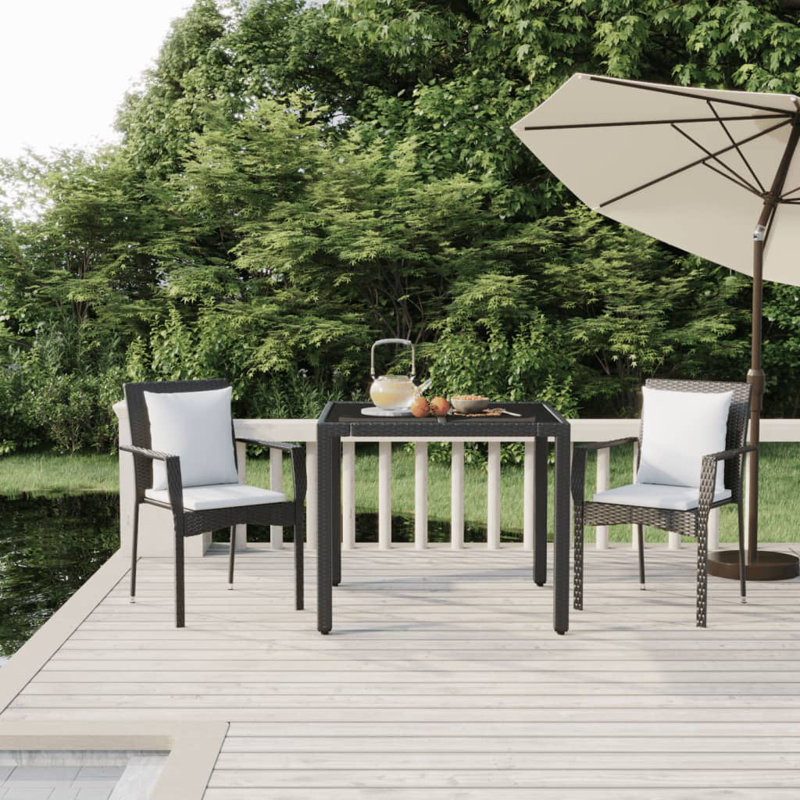 Kermith 2 - Person Wicker Patio Dining Set with Square Table , Cushions Included, Black, White