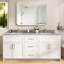 L 66 po x P 22 po. Meuble-lavabo gris encastré en pierre d'ingénierie avec comptoir rectangulaire double et comptoir Dosseret en H et trou de robinet pré-percé