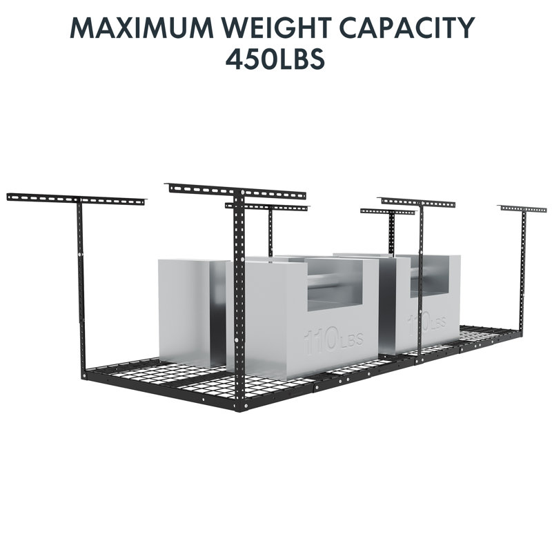 Maryorie Ceiling Mounted Overhead Steel Garage Storage Racks, Black, 40" H x 72" W x 46" D