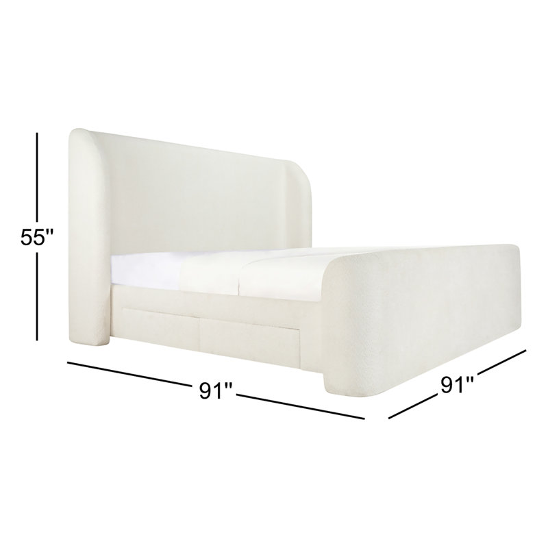 SOPHIA Upholstered Wingback Storage Bed, Cream Boucle, King