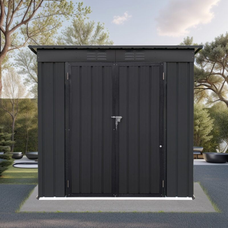 Lean-To Metal Storage Shed, Black, 67.9" H x 46.3" W x 79.6" D