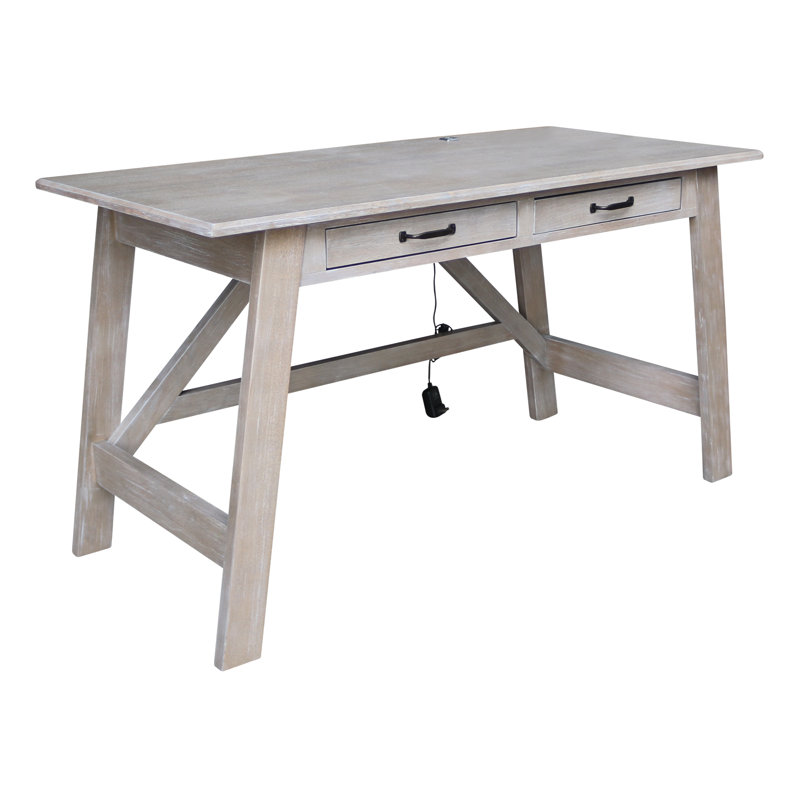 Laython Solid Wood Solid Wood Writing Desk, Washed Gray Taupe