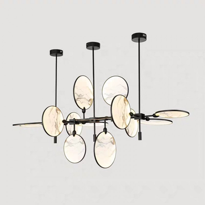 Light Iron Deyvon Caviar Chandelier, Antiqued Iron, Beige, 28" H x 55" W x 55" D