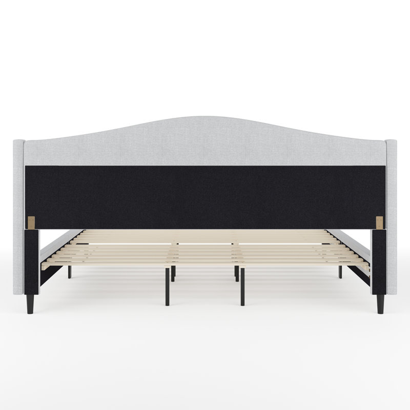 King Gray Linen Upholstered Platform Bed with Curved Headboard