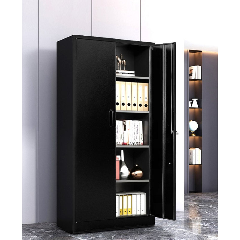 Classeur moderne Cordova de 71 po avec portes verrouillables et 4 tablettes réglables, Noir